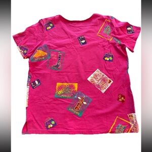 Coconut Bay hot pink 1980s cotton v neck pullover shirt travel‎ stamp Large/XL